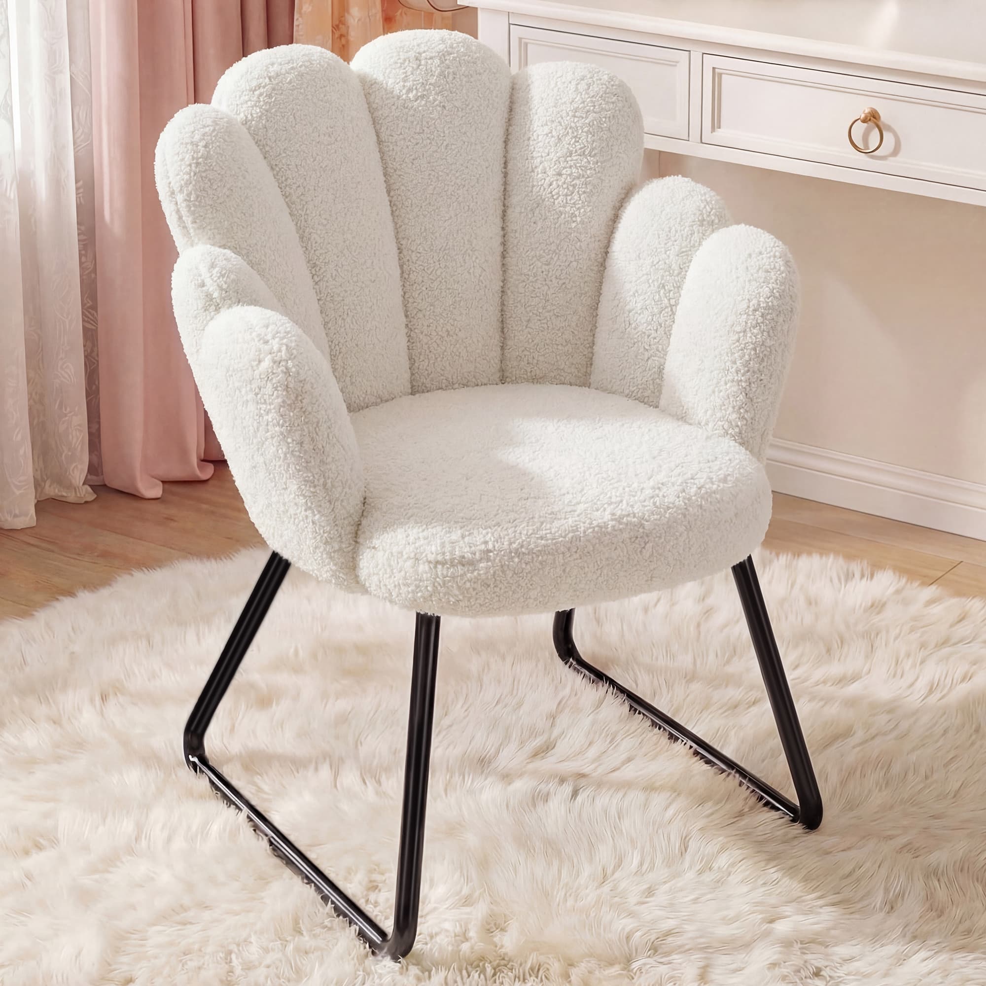 Office X Furniture - EnHomee Teddy Fleece Accentstoel, schattige kaptafelstoel