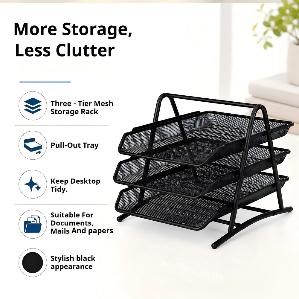 Paper Basket Mesh - Bureau-organizer van ijzeren gaas, 3-4-laags documentenopbergbak,