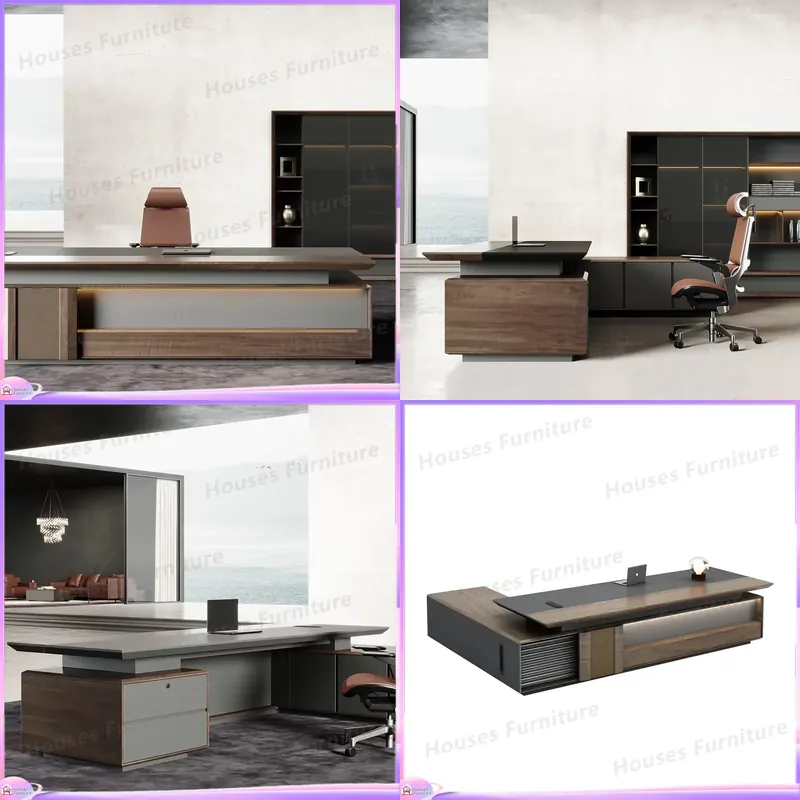Office Furniture Modern - Luxe directiebureau van massief hout, bruin,