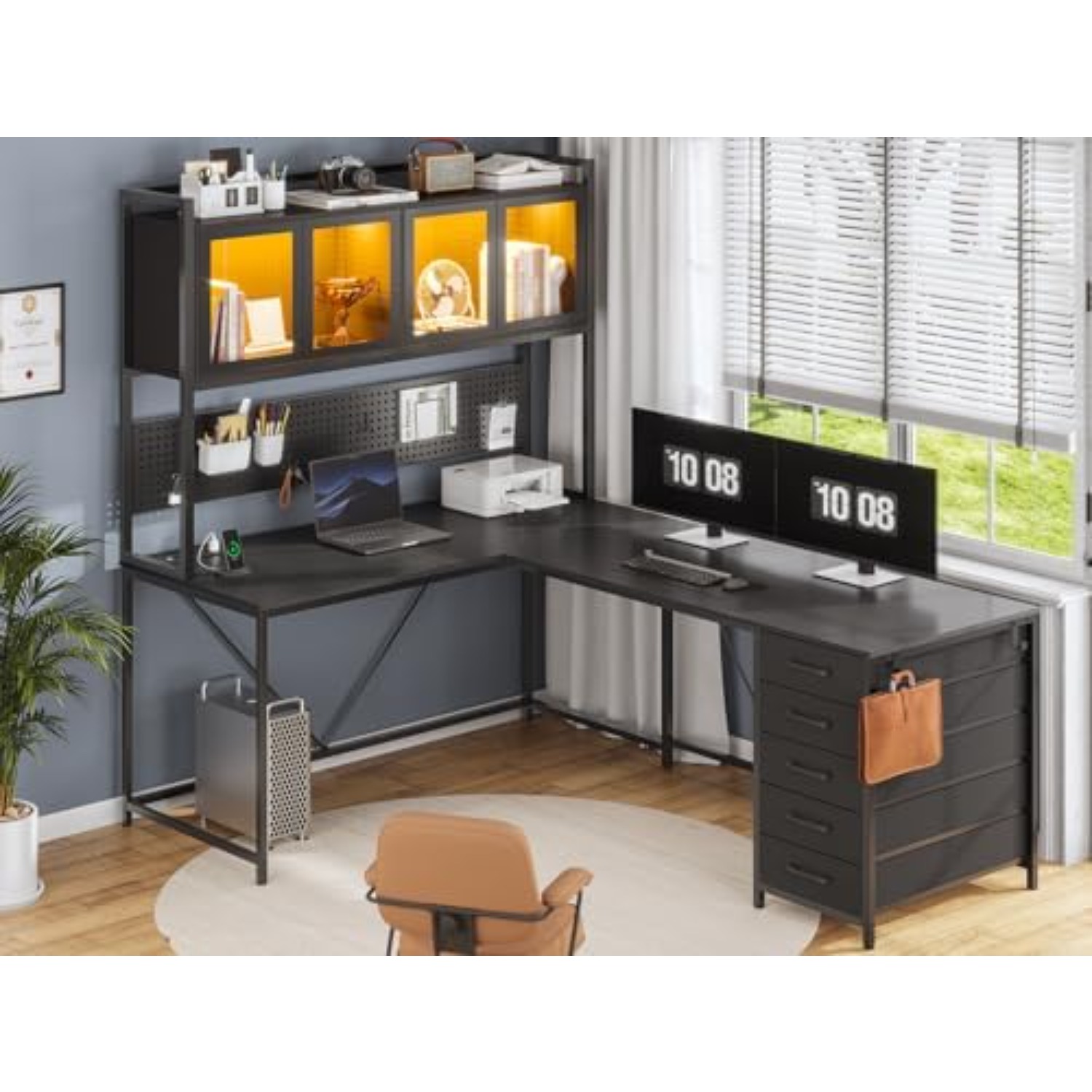 L-vormig gaminghoekbureau met  - Gaming Desk With Hutch recensie en prijs