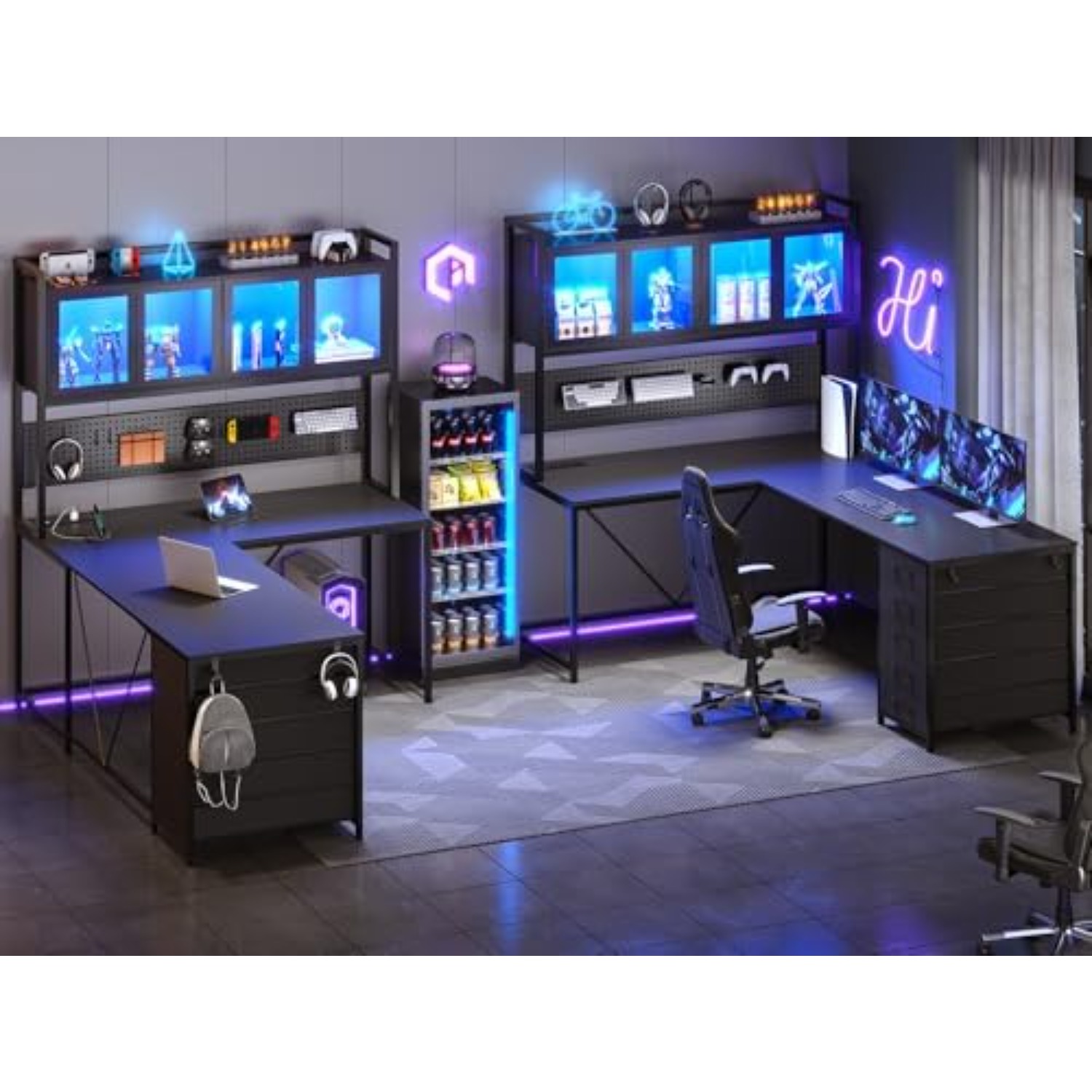 L-vormig gaminghoekbureau met  - Gaming Desk With Hutch recensie en prijs
